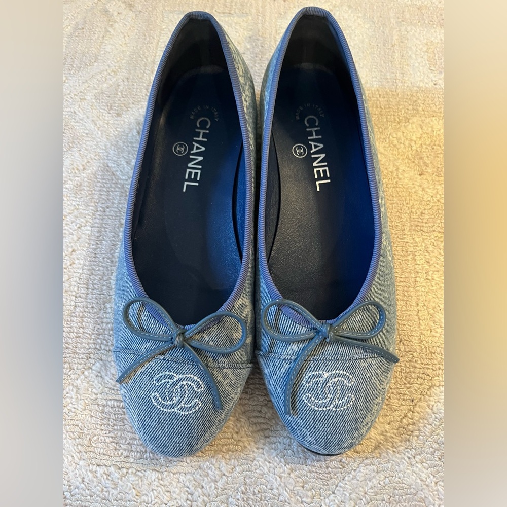 Chanel Blue Denim Ballet Flats